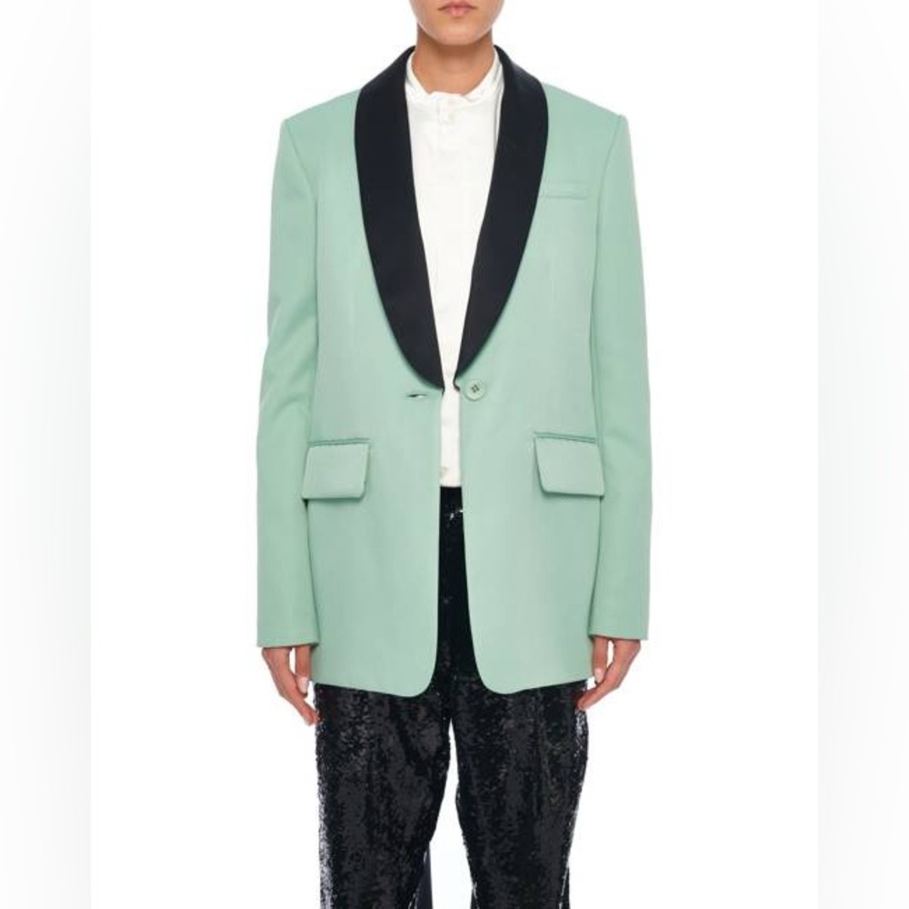 EUC Tibi Techy Twill Green Tuxedo Blazer with Black Lapel - Picture 2 of 7